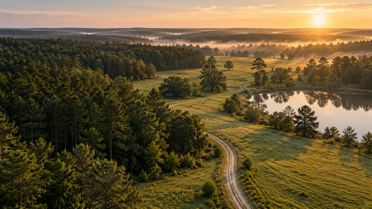 Illustrative rural landscape with South Carolina woodland and pasture